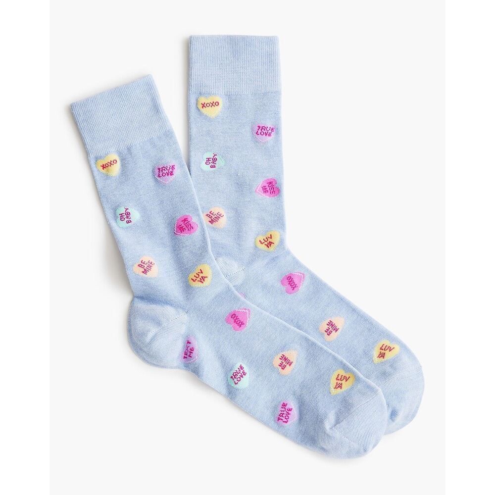 J.Crew Candy Heart Crew Socks One Size NWT Blue Valentine Print